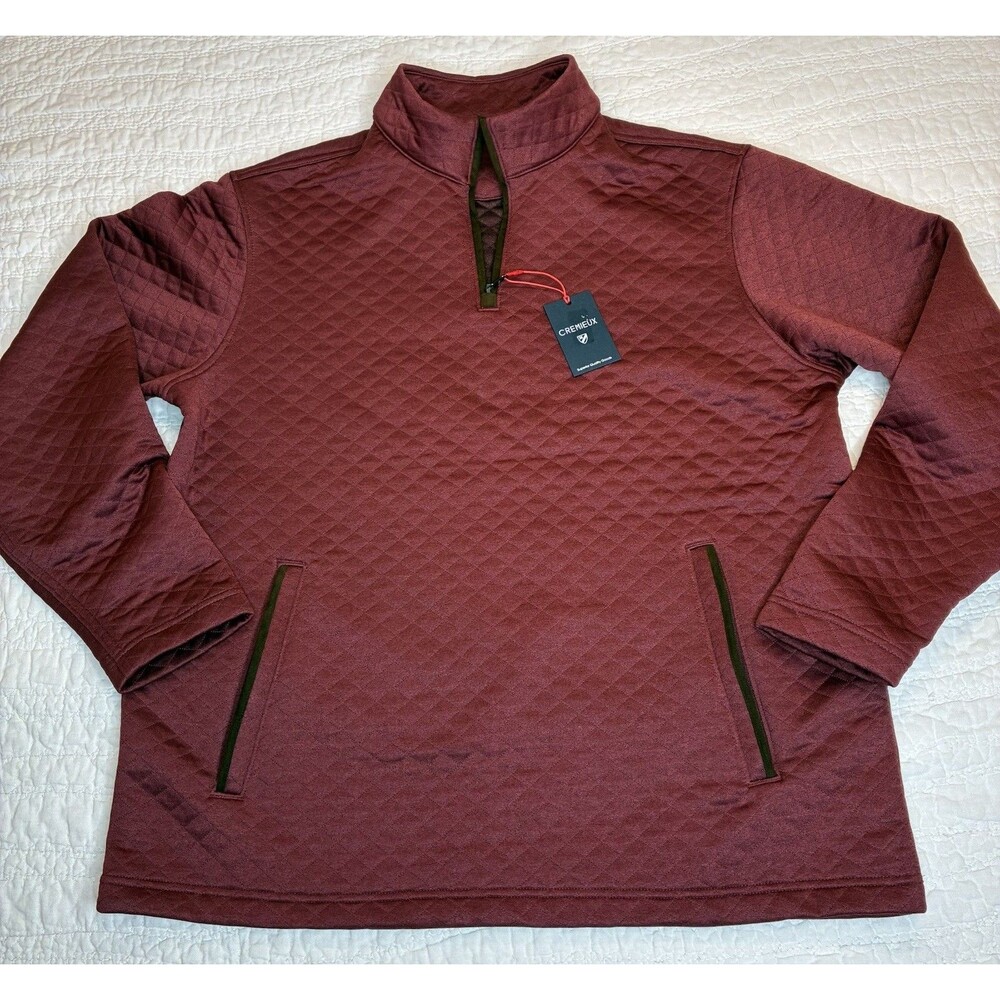 New Cremieux mens red quilted quarter-zip pullover Jacket Lrg classic versatile